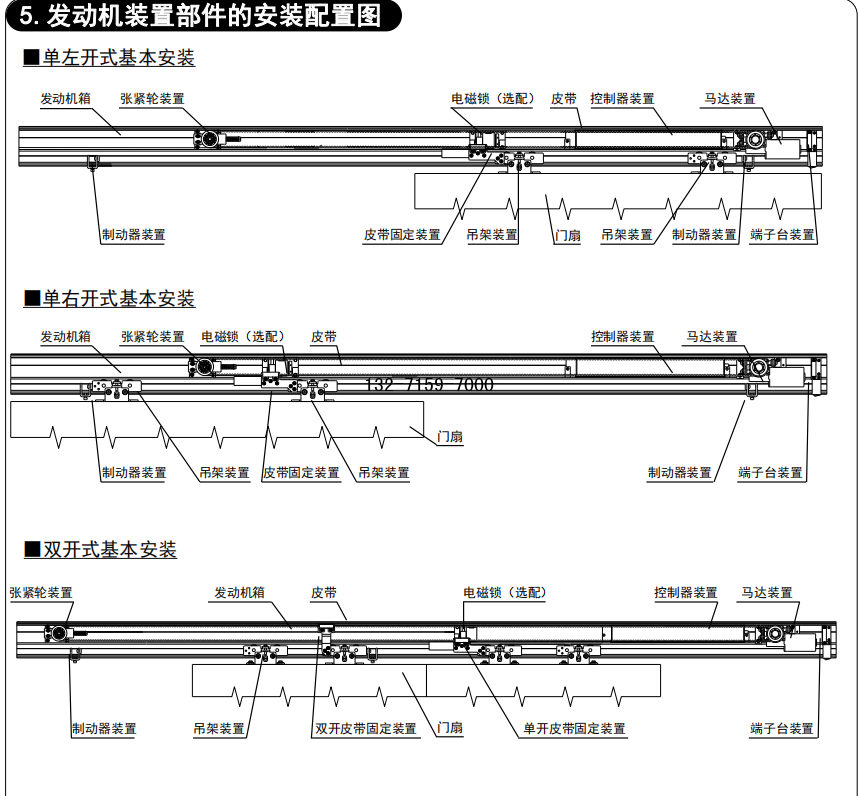 松下h3自动门电机发动机装置部件的安装配置图