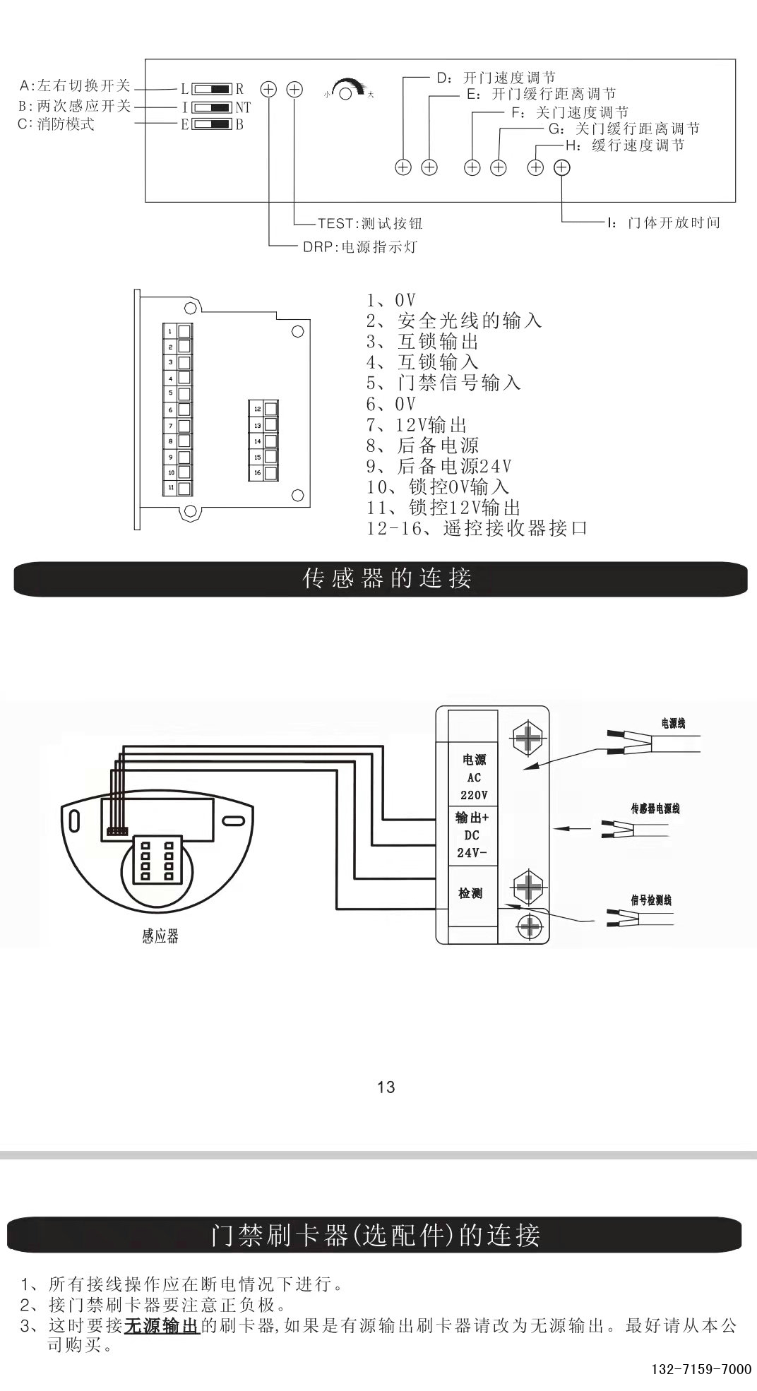 ltc125自动感应门控制器面板调试说明书