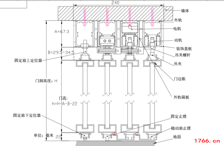 磁悬浮联动自动门机图纸尺寸