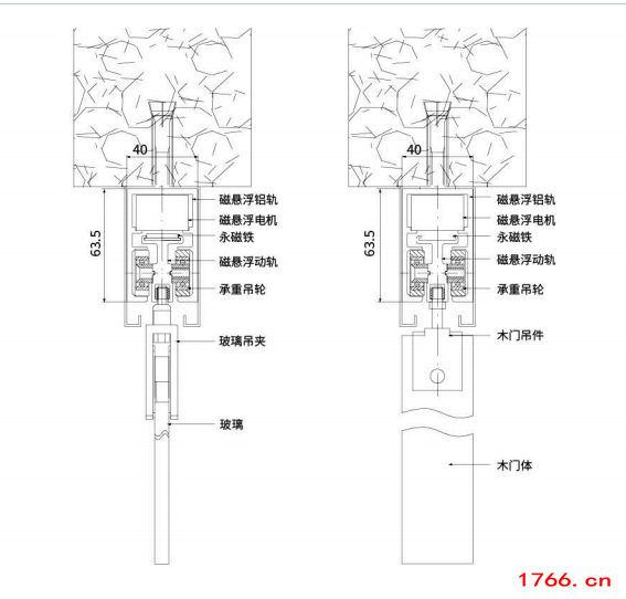 磁悬浮自动玻璃门安装结构