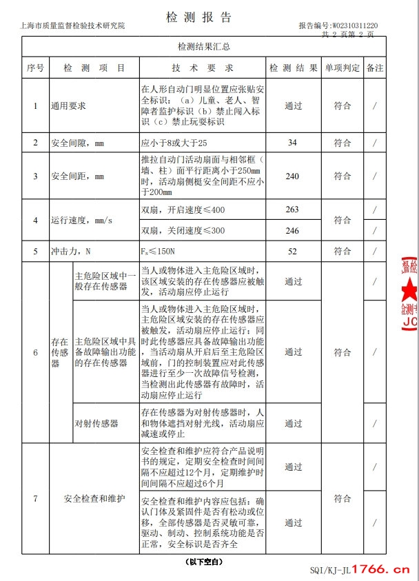 德恩科磁悬浮自动门检验报告