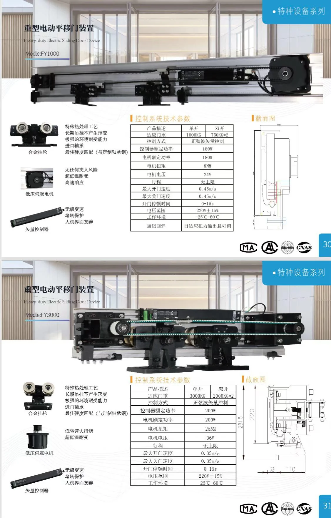 德恩科 FY1000 重型电动平移门装置 1000kg 承重 8NM 矢量控制 工厂主通道机场物流适用