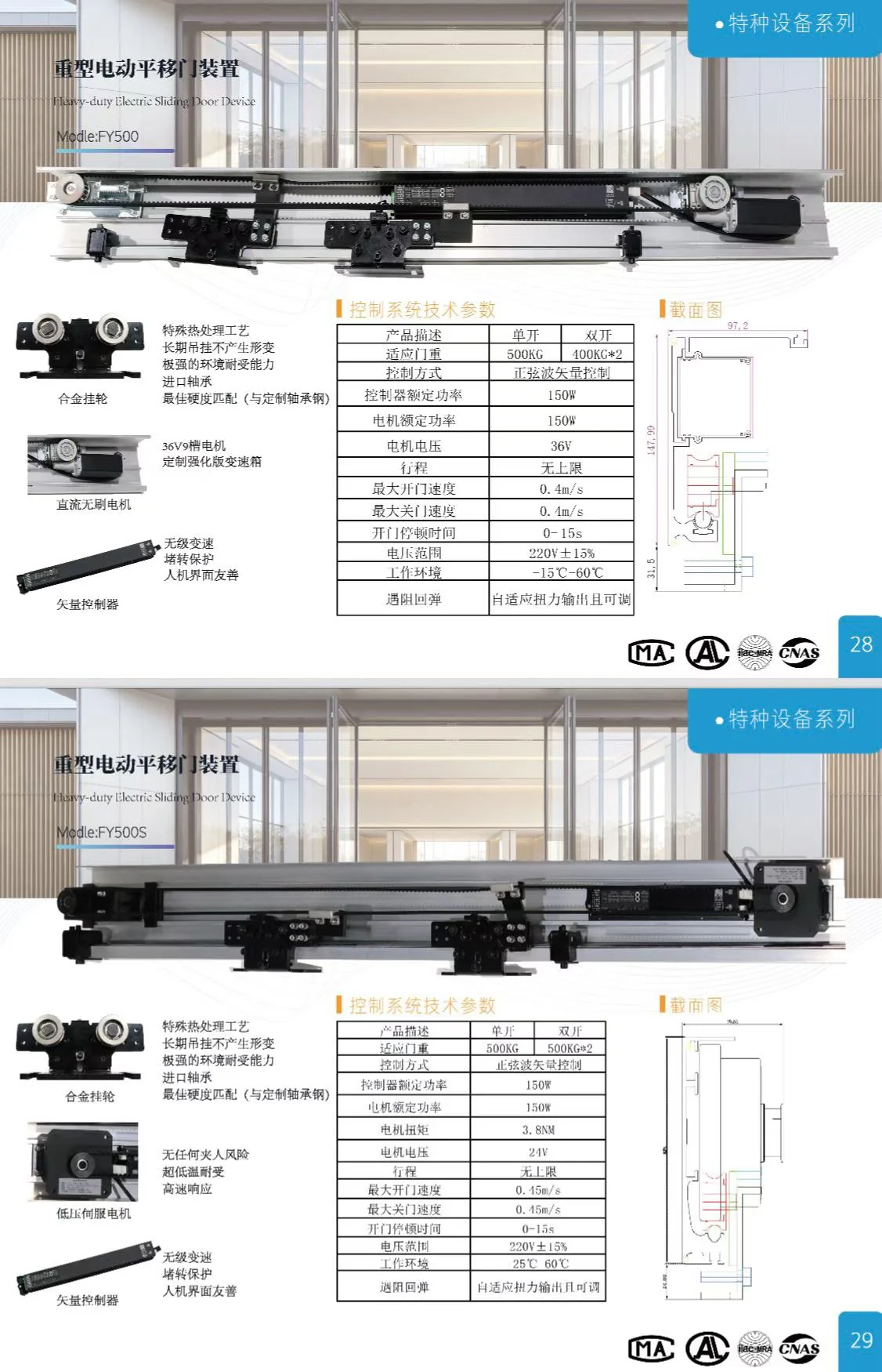 重型平移门装置 500-3000kg 选型：工厂/机场/医院场景适配