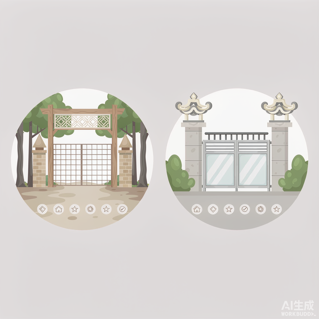 自建房院门与别墅院门条件对比示意